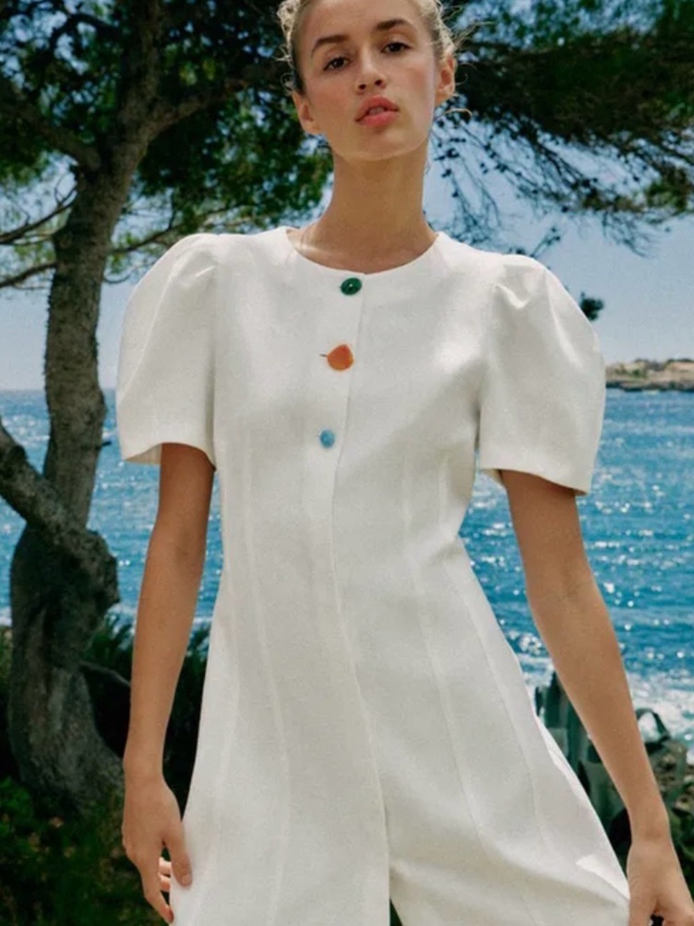White Linen Mini dress with puffy sleeves